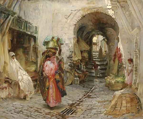 Going to the Bath on rue du Sphinx, Algiers Oil Painting by Frederick Arthur Bridgman