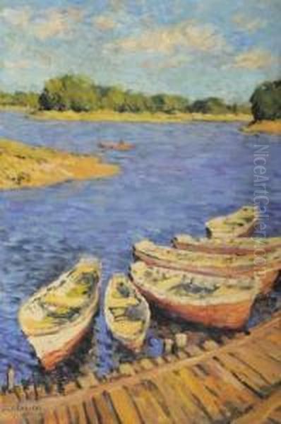 Barques Sur L'etang Oil Painting by Mikhail Nikolaevich Yakovlev