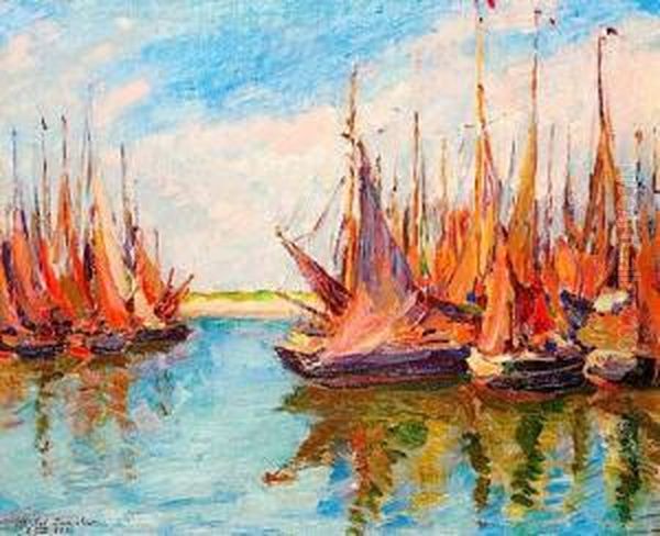 Bateaux De Peche A Zeebrugge Oil Painting by Mikhail Nikolaevich Yakovlev