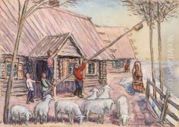 A La Ferme. Oil Painting by Mikhail Nikolaevich Yakovlev