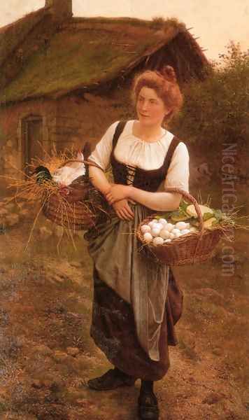 La Fille De Ferme (The Farm Girl) Oil Painting by Gustave Clarence Rodolphe Boulanger