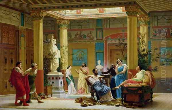 A Performance of 'The Fluteplayer' in the 'Roman' house of Prince Napoleon III, 1861 Oil Painting by Gustave Clarence Rodolphe Boulanger