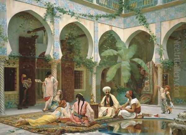 La Cour du Palais de Dar Khdaouedj el Amia, Alger 1877 Oil Painting by Gustave Clarence Rodolphe Boulanger