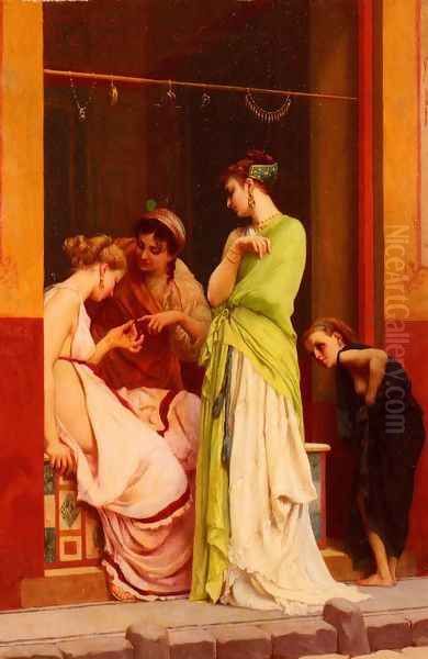 Une Marchande De Bijoux A Pompeii (A Seller of Jewels in Pompeii) Oil Painting by Gustave Clarence Rodolphe Boulanger