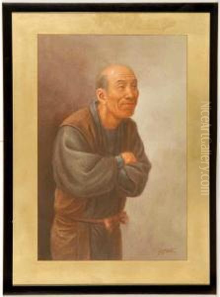 Depicting A Smiling Man With Folded Arms Oil Painting by Hosui Yamamoto