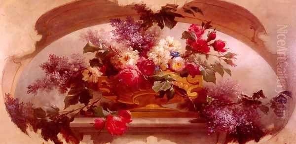 Flowers in a Gilt Vase Oil Painting by Eugene Bidau