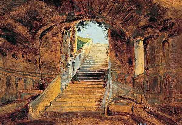 Staircase at the Villa Farnese on the Palatine Hill, Rome Oil Painting by Karl Blechen