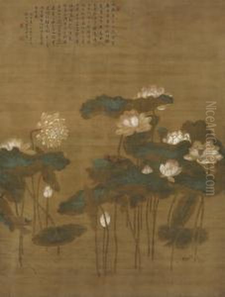 Lotus Pond Oil Painting by Hua Yan