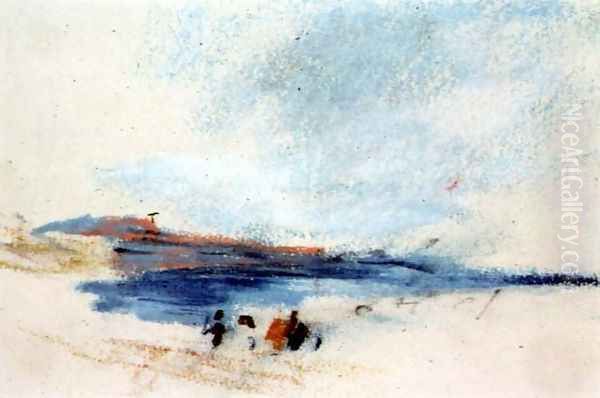 A Bay, with Blue Water and Figures in the foreground Victoria Oil Painting by Hercules Brabazon Brabazon