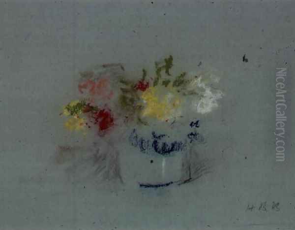 Flowers in a Blue and White Jar Oil Painting by Hercules Brabazon Brabazon