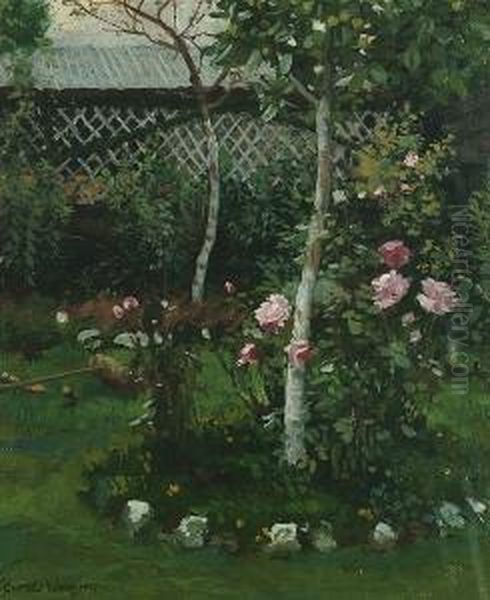 A Pretty Corner Of A Garden Oil Painting by Charles Yard