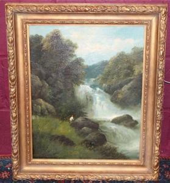 Study Ofa Fisherman Beside A Waterfall by George B. Yarnold