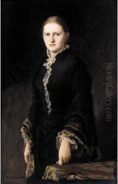 Portrait Of A Lady In Black Oil Painting by Nikolai Alexandrovich Yaroshenko