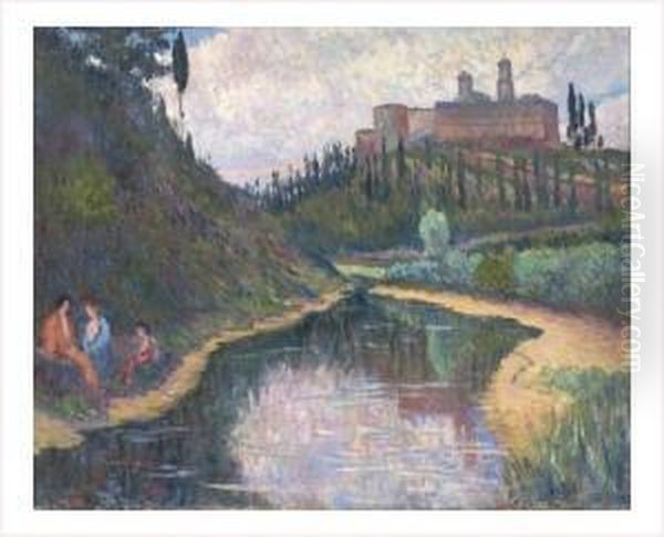 Paysage A La Riviere Oil Painting by Edmond Yarz