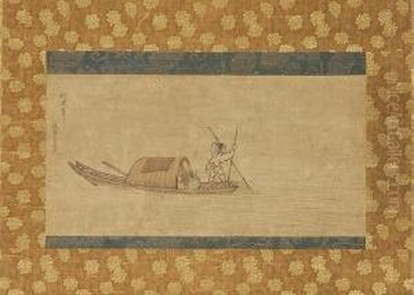 Depicting A Fisherman With A Net Oil Painting by Kano Yasunobu