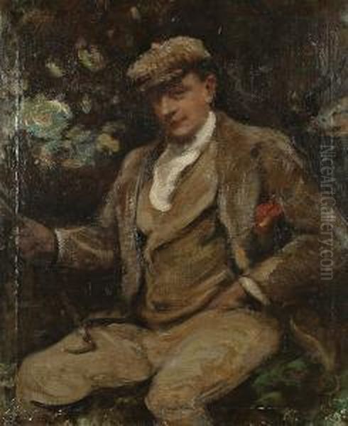 Portrait Of A Gentleman Wearing Riding Breeches. Oil Painting by Frederic Yates