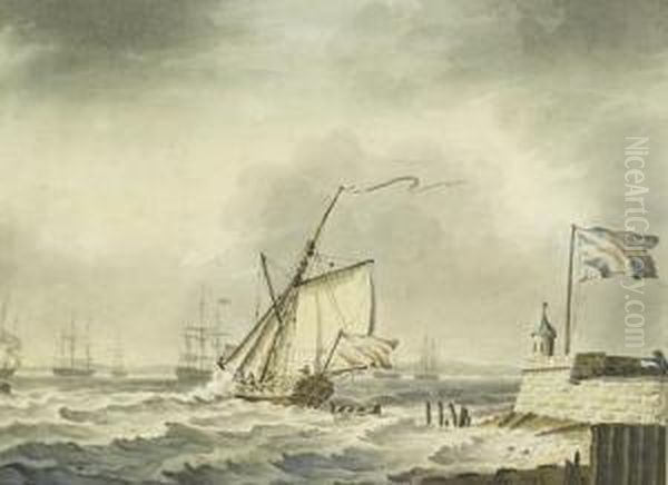 South Bastion Of Southsea Castle And Distant View Of Spithead Oil Painting by Lieutenant Thomas Yates