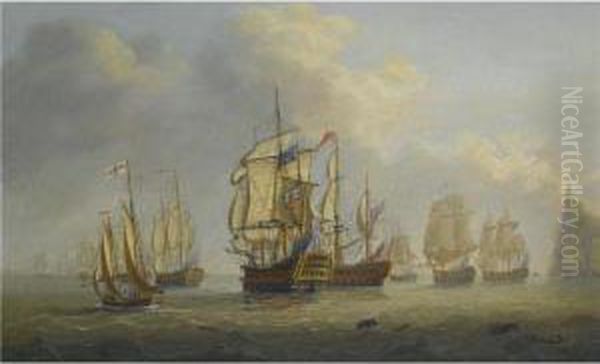 The Princess Royal And Other Ships Of The British Fleet Undervice-admiral Barrington Off St. Lucia Oil Painting by Lieutenant Thomas Yates