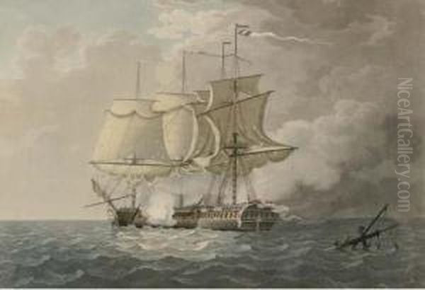 The Action Between Hms Frigate La Nymphe And The French Frigate La Cleopatra Oil Painting by Lieutenant Thomas Yates