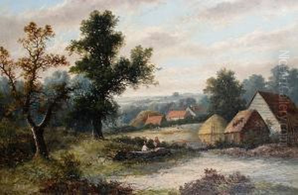 Figures In A Rural Landscape Oil Painting by W. Yates