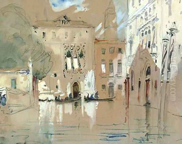 Figures disembarking on to the steps of a palazzo, Venice Oil Painting by Hercules Brabazon Brabazon