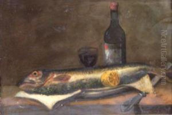 Nature Morte Au Plat De Poisson Oil Painting by Garabet Yazmadjian