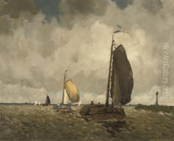 Buiige Dag, Sneekermeer: Sailing On The Sneekermeer Oil Painting by Egnatius Ydema