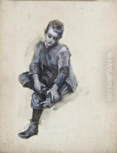 A Boy Pulling On His Boot Oil Painting by John Butler Yeats