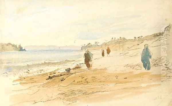 Figures on a beach Oil Painting by Hercules Brabazon Brabazon