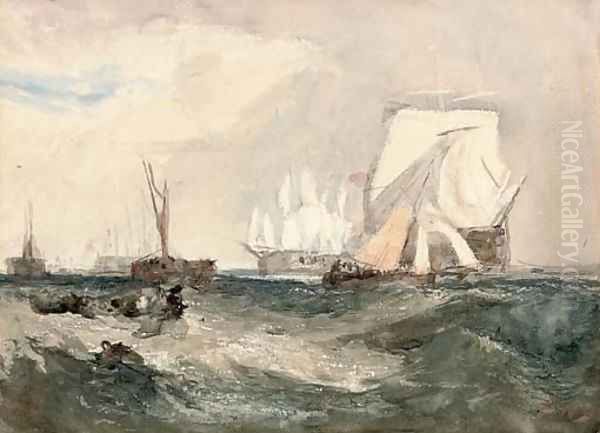 Indefatigable off Spithead Oil Painting by Hercules Brabazon Brabazon