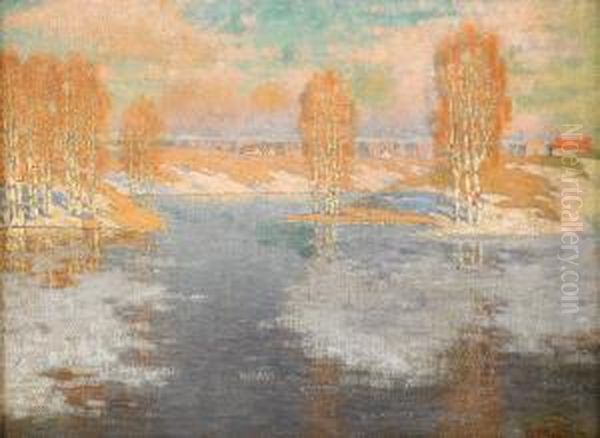 Lake In Autumn Oil Painting by Vilgelm Yegorovich Purvit