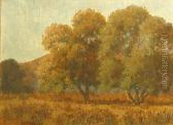 Trees Beneath Blue Skies Oil Painting by Raymond Dabb Yelland