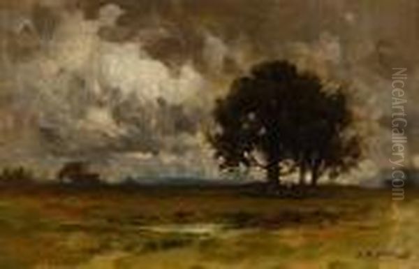 Oak Tree In A Landscape Oil Painting by Raymond Dabb Yelland