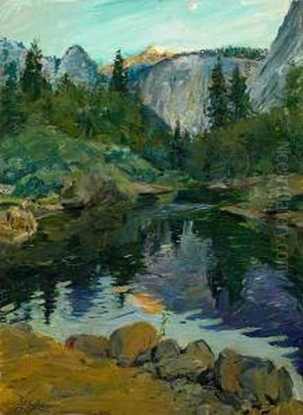 View Along The Merced River Oil Painting by Karl H. Yens