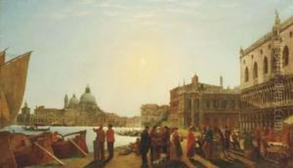 A Venetian View With Figures On A Quay Oil Painting by George Henry Yewell