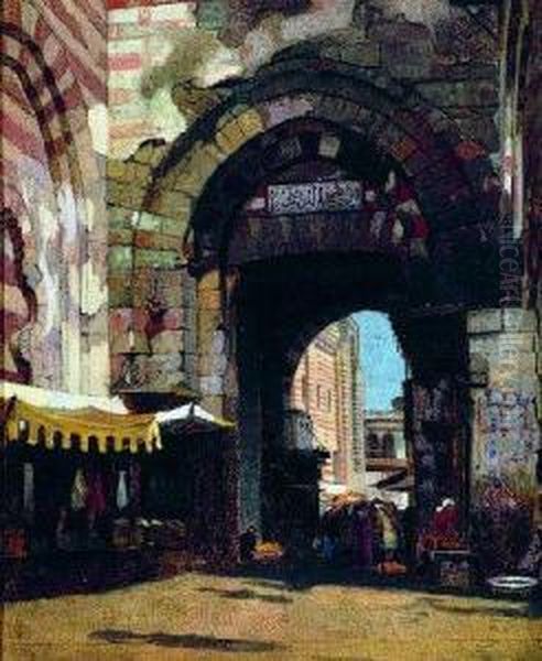 Bab Zuweyleh, Cairo, Egypt, Built A.d. 1087 Oil Painting by George Henry Yewell