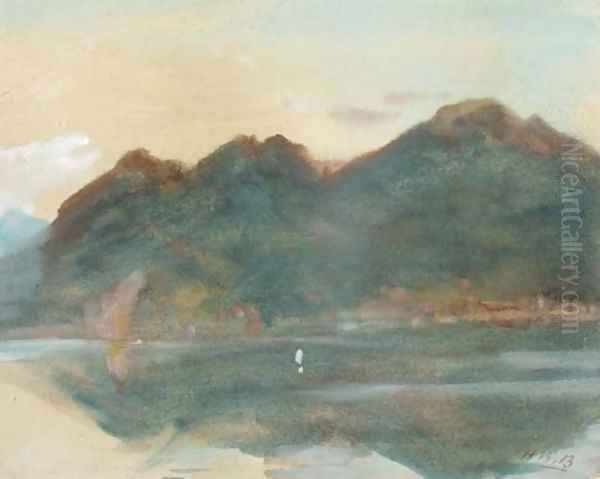 A view across lake Maggiore Oil Painting by Hercules Brabazon Brabazon