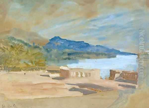 View from a terrace over a lake Oil Painting by Hercules Brabazon Brabazon