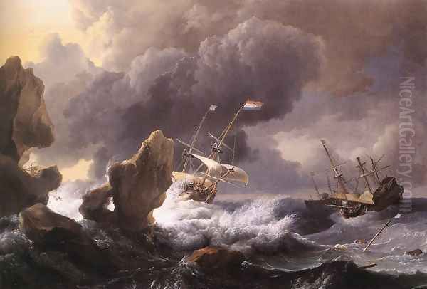 Ships In Distress Off A Rocky Coast 1667 Oil Painting by Ludolf Backhuysen