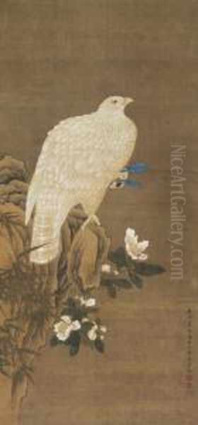 Camellia And White Eagle Oil Painting by Sun Yi