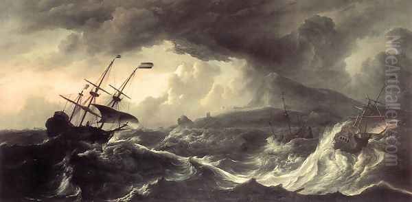 Ships Running Aground In A Storm 1690s Oil Painting by Ludolf Backhuysen