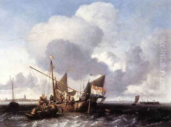 Ships On The Zuiderzee Before The Fort Of Naarden 1660s Oil Painting by Ludolf Backhuysen