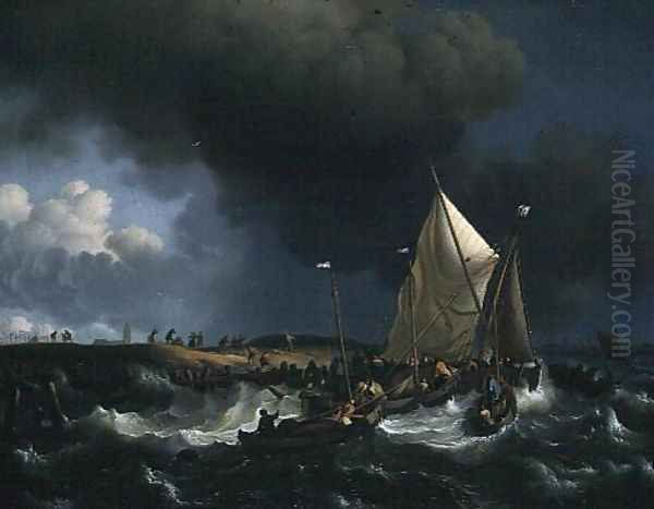 Boats in a Storm 1696 Oil Painting by Ludolf Backhuysen