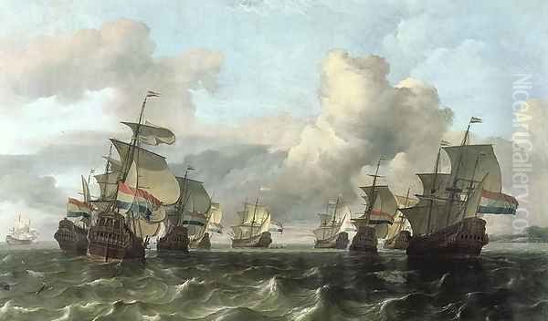 The Dutch Fleet of the India Company 1675 Oil Painting by Ludolf Backhuysen