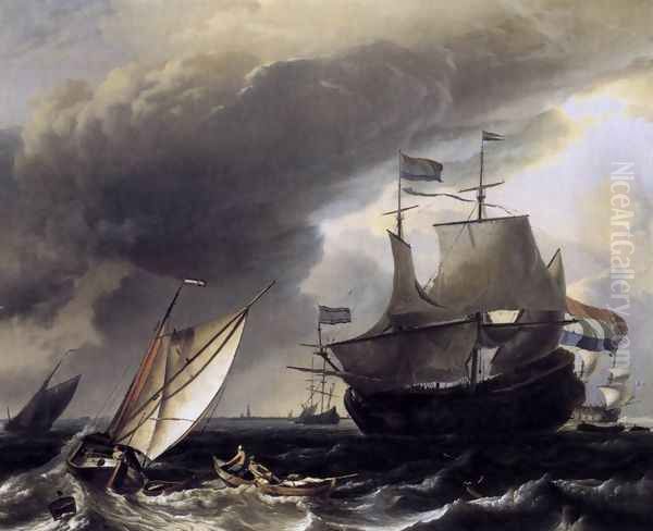 Dutch Vessels on the Sea at Amsterdam c. 1708 Oil Painting by Ludolf Backhuysen