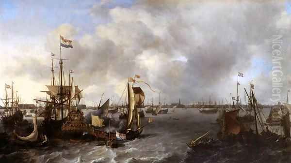 View of Amsterdam with Ships on the Ij Oil Painting by Ludolf Backhuysen