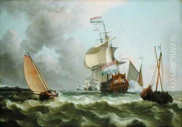 The Warship Hollandia in Full Sail Oil Painting by Ludolf Backhuysen