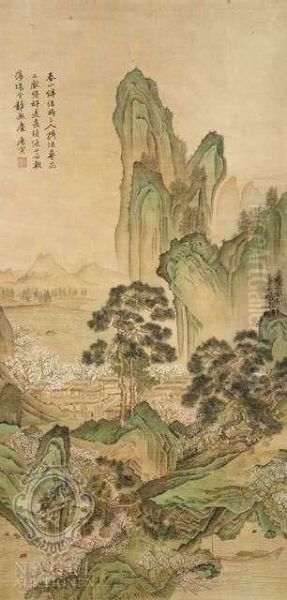 Atmosphereof Spring In The Mountains Oil Painting by Tang Yin