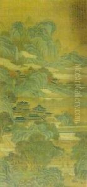 Chinese Landscape Scroll Picture Oil Painting by Qiu Ying