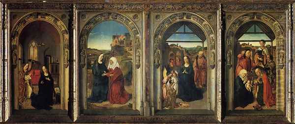 Polyptych Showing The Annunciation The Visitation The Adoration Of The Angels And The Adoration Of The Kings Oil Painting by Dieric the Elder Bouts